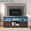 imageYITAHOME TV Stand for 65 Inch TVs Entertainment Center with Storage Cabinets Power Outlet ampamp LED Light Media TV Console with Barn Doors for Living Room BlackDark Rustic Oak