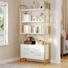 imageYITAHOME Bookshelf and Bookcase with Storage Cabinet Standing 5 Tiers Book Shelves Display Rack with Doors for Bedroom Living Room OfficeWhiteampampGoldGold