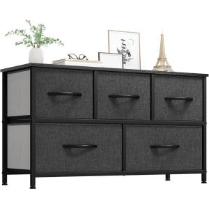 imageYITAHOME Dresser with 5 Drawers  Fabric Storage Tower Organizer Unit for Bedroom Living Room Closets  Sturdy Steel Frame Wooden TopBlack Grey