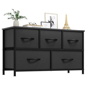 imageYITAHOME Dresser with 5 Drawers  Fabric Storage Tower Organizer Unit for Bedroom Living Room Closets  Sturdy Steel Frame Wooden TopCool Black
