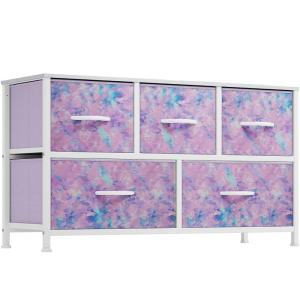 imageYITAHOME Dresser with 5 Drawers  Fabric Storage Tower Organizer Unit for Bedroom Living Room Closets  Sturdy Steel Frame Wooden TopPurple