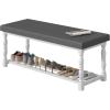 imageYITAHOME 48 Inch Entryway Bench Storage Bench with Metal Shelf ampamp Cushioned Seat Indoor Shoe Rack Bench Seat for Dressing Room Bedroom Hallway Entrance Grey ampamp WhiteGrey  White