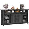 imageYITAHOME Farmhouse Sideboard Buffet Cabinet 63quot Farmhouse Storage Cabinet with Sliding Barn Doors and Visual Grid Doors Coffee Bar Cabinet for Kitchen ampamp Living Room Dark Grey