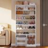 imageYITAHOME Shoe Cabinet with Hidden Bench 8 Tiers Free Standing Shoe Racks 709 Tall Shoe Cabinet with Open Storage ampamp High Boots Cubby for Entryway Living Room Rustic BrownWhite