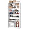 imageYITAHOME Shoe Cabinet with Hidden Bench 8 Tiers Free Standing Shoe Racks 709 Tall Shoe Cabinet with Open Storage ampamp High Boots Cubby for Entryway Living Room Rustic BrownWhite
