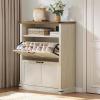 imageYITAHOME Shoe Cabinet for Entryway 40inch Tall Shoe Storage Cabinet Slim Shoe Cabinet with 2 FlipOut Drawers ampamp 1 Open Shelf Shoe Storage for Entryway Hallway Off White