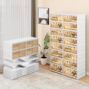 imageYITAHOME 8 Tiers32 Pairs Easy Assembly Shoe Rack with Magnetic Doors Foldable Shoe Storage Boxes for Closet Collapsible Shoe Cabinet Sneaker Organizer for Entryway Living Room Closet White8 Tiers32 Pairs