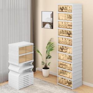 imageYITAHOME 8 Tiers32 Pairs Easy Assembly Shoe Rack with Magnetic Doors Foldable Shoe Storage Boxes for Closet Collapsible Shoe Cabinet Sneaker Organizer for Entryway Living Room Closet White10 Tiers20 Pairs