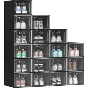 imageYITAHOME Stackable Shoe Storage Organizers and Containers  18 PCS Medium Size Boxes With Drawers  BlackBlack