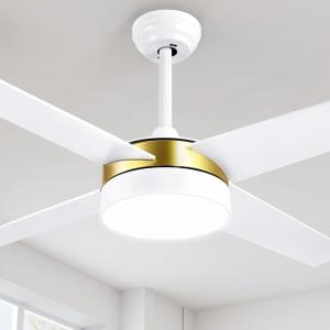 imageYITAHOME White Ceiling Fans with Light and Remote Control 48 Inch Dimmable Modern Wood Fan for Indoor with Quiet Reversible Motor LED Light Memory Function for Bedroom Living RoomWhite Gold