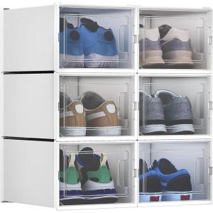 imageYITAHOME XLarge 12 Pack Shoe Storage Box Fit up to US Size 15 Stackable Shoe Organizer Boxes for Closet Plastic Shoe Rack Sneaker Containers Bins with Lids XL BlackWhite