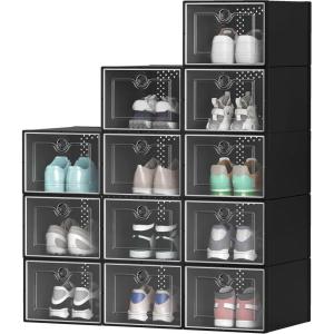imageYITAHOME XLarge Shoe Storage Boxes 12 Pack Shoe Organizer Box Fit up to US Size 15 Plastic Stackable Sneaker Containers for Bedroom Entryway Closet Black XLargeBlack