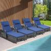 imageYITAHOME Chaise Lounge Chair with Storage Wicker Patio Lounge Set of 2 with 5Position Backrest Rattan Pool Reclining with Headrest Arm Cushion and Wheel for Poolside Balcony GardenGreyNavyGreynavy
