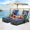imageYITAHOME Chaise Lounge Chair with Storage Wicker Patio Lounge Set of 2 with 5Position Backrest Rattan Pool Reclining with Headrest Arm Cushion and Wheel for Poolside Balcony GardenGreyNavyGreynavy