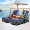imageYITAHOME Chaise Lounge Chair with Storage Wicker Patio Lounge Set of 2 with 5Position Backrest Rattan Pool Reclining with Headrest Arm Cushion and Wheel for Poolside Balcony GardenGreyNavyGreynavy