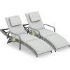 imageYITAHOME Wicker Chaise Lounge Set of 2 Outdoor PE Rattan Pool Lounge Chair with Adjustable Backrest and Removable Cushion ampamp Wheels for Poolside Deck Balcony Lawn GreyGrey