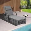 imageYITAHOME Chaise Lounge Chair with Storage Wicker Patio Lounge Set of 2 with 5Position Backrest Rattan Pool Reclining with Headrest Arm Cushion and Wheel for Poolside Balcony GardenGreyNavyGreygrey