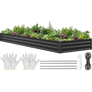 imageYITAHOME 12x4x1ft Large Raised Garden Bed Kit Galvanized Metal Planter Box with Gloves Ground Nails Support Rod ampamp Safety Rubber Outdoor Above Ground Planters for Plants Vegetables Flowers Black
