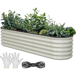 imageYITAHOME 17quot Tall 6 in 1 Large Raised Garden Bed Kit 65x2x14ft Galvanized Metal Planter Box with Gloves ampamp Safety Rubber Outdoor Above Ground Planters for Plants Vegetables Flowers White