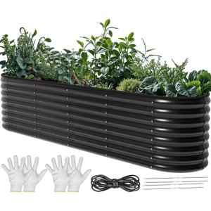 imageYITAHOME 24quot Tall 9 in 1 Large Raised Garden Bed Kit 8x4x2ft Galvanized Metal Planter Box with Gloves and Safety Rubber Outdoor Above Ground Planters for Plants Vegetables Flowers Black