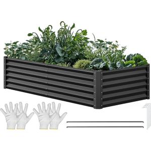 imageYITAHOME 6x3x15ft Large Raised Garden Bed Kit Galvanized Metal Planter Box with Gloves Ground Nails Support Rod Outdoor Above Ground Planters for Plants Vegetables Flowers Black