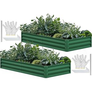 imageYITAHOME 6x3x1ft 2pcs Large Raised Garden Bed Kit Galvanized Metal Planter Box with Gloves Ground Nails Support Rod Outdoor Above Ground Planters for Plants Vegetables Flowers Green