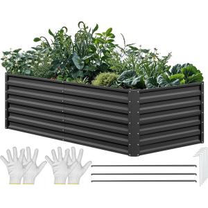 imageYITAHOME 6x3x2ft Large Raised Garden Bed Kit Galvanized Metal Planter Box with Gloves Ground Nails Support Rod Outdoor Above Ground Planters for Plants Vegetables Flowers Black
