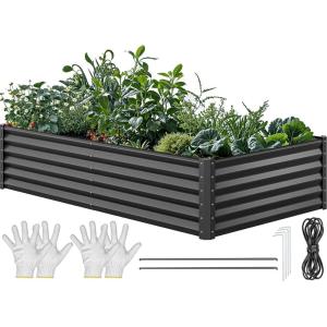 imageYITAHOME 8x4x15ft Large Raised Garden Bed Kit Galvanized Metal Planter Box with Gloves Ground Nails ampamp Safety Rubber Outdoor Above Ground Planters for Plants Vegetables Flowers Black
