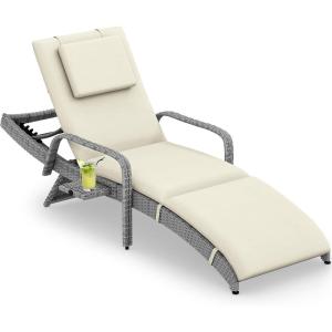 imageYITAHOME Wicker Chaise Lounge Set of 2 Outdoor PE Rattan Pool Lounge Chair with Adjustable Backrest and Removable Cushion ampamp Wheels for Poolside Deck Balcony Lawn GreyBeige