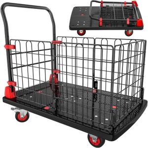 imageYITAHOME 2 in 1 Drywall Cart Heavy Duty Folding Platform Carts with Wheels Heavy Duty Platform Cart with Sides Steel Panel Truck Carts with 4 Hand Drails1000 LBS