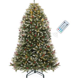 imageYITAHOME Prelit Green Christmas Tree 75ft with Remote Artificial Hinged Color Changing Christmas Tree PreLit Spruce with 1800 Tips and 400 UL Listed LED Lights 3 Timers for Home Party DecorationGreen Bellshaped With Predecorated Pinecones