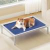 imageYITAHOME Cooling Elevated Dog Bed Chew Proof Raised Pet Cot with Aluminum Frame Breathable Textilene Mesh Enclosed Edges NonSlip Feet Durable Dog Bed for Indoors ampamp Outdoors Blue 32 InchBlue