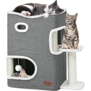 imageYIATHOME 2 Storey Cat House Cat Beds for Indoor Cats Small Cat Condo with Scratch Post and Hideaway Cave Modern Cat Cube Playhouse for Multi Kittens Extended Style Grey