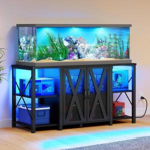 imageYITAHOME 90120 Gallon Reptile Tank Stand with Power Outlet ampamp LED Light Heavy Duty Aquarium Stand with Accessories Storage Cabinet  Metal Fish Tank Stand for Turtle Reptile 2000LBS Capacity Black