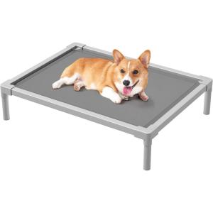 imageYITAHOME Cooling Elevated Dog Bed Chew Proof Raised Pet Cot with Aluminum Frame Breathable Textilene Mesh Enclosed Edges NonSlip Feet Durable Dog Bed for Indoors ampamp Outdoors Blue 32 InchGrey