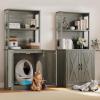 imageYITAHOME Large Cat Litter Box Furniture with Shelves and Charging Station Hidden for SelfCleaning Cat Litter Box Enclosure Wooden Cat Cabinet for Smart Litter Box Size Brown OakWash Grey