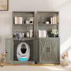 imageYITAHOME Large Cat Litter Box Furniture with Shelves and Charging Station Hidden for SelfCleaning Cat Litter Box Enclosure Wooden Cat Cabinet for Smart Litter Box Size Brown OakWash Grey