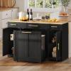 imageYITAHOME Kitchen Island with Drop Leaf 55 inch Rolling Kitchen Carts Modular Pull Out Trash Can Cabinet Fits Double 10Gallon Garbage BinBlack