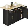 imageYITAHOME Kitchen Island with Drop Leaf 55 inch Rolling Kitchen Carts Modular Pull Out Trash Can Cabinet Fits Double 10Gallon Garbage BinBlack
