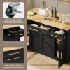 imageYITAHOME Kitchen Island with Drop Leaf 55 inch Rolling Kitchen Carts Modular Pull Out Trash Can Cabinet Fits Double 10Gallon Garbage BinBlack
