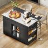 imageYITAHOME Kitchen Island with Stainless Steel Top ampamp Drop Leaf 42 Inch Kitchen Island on Wheels with Power Outlet Rolling Portable Mobile Kitchen Cart w Storage Drawer Cabinet Counter Metal Top Black60in