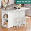 imageYITAHOME Kitchen Islands with Seating 47quot Mobile Storage Island with Trash Can Rolling Kitchen Island Cart with Drop Leaf ampamp Stainless Steel Countertop Bar Table with 2 Stools Spice Rack BlackWhite