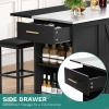 imageYITAHOME Kitchen Islands with Seating 47quot Mobile Storage Island with Trash Can Rolling Kitchen Island Cart with Drop Leaf ampamp Stainless Steel Countertop Bar Table with 2 Stools Spice Rack BlackBlack