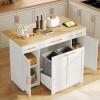 imageYITAHOME Kitchen Island with Drop Leaf 55 inch Rolling Kitchen Carts Modular Pull Out Trash Can Cabinet Fits Double 10Gallon Garbage BinWhite Oak