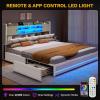 imageYITAHOME Bed with Trundle Twin Size Bed Frame with Bookcase Daybed Storage Headboard and Charging Station RGB LED Lights Bed with Wooden Support for Bedroom No Box Spring Needed Noise Free WhitePu Leather White