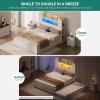 imageYITAHOME Bed with Trundle Twin Size Bed Frame with Bookcase Daybed Storage Headboard and Charging Station RGB LED Lights Bed with Wooden Support for Bedroom No Box Spring Needed Noise Free WhiteWhite