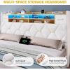 imageYITAHOME Full Size Bed Frame with 2 Storage Drawers and Storage Headboard Upholstered Platform with Charging Station and LED Light No Box Spring Needed Noise Free Easy Assembly PU Leather BlackVelvet White