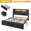 imageYITAHOME Full Size Bed Frame with 2 Storage Drawers and Storage Headboard Upholstered Platform with Charging Station and LED Light No Box Spring Needed Noise Free Easy Assembly PU Leather BlackPu Leather Black