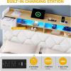 imageYITAHOME Full Size Bed Frame with 2 Storage Drawers and Storage Headboard Upholstered Platform with Charging Station and LED Light No Box Spring Needed Noise Free Easy Assembly PU Leather BlackVelvet White
