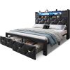 imageYITAHOME Full Size Bed Frame with 2 Storage Drawers and Storage Headboard Upholstered Platform with Charging Station and LED Light No Box Spring Needed Noise Free Easy Assembly PU Leather BlackPu Leather Black